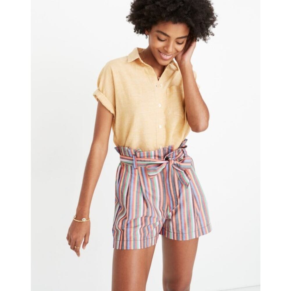 Madewell Women's Rainbow Stripe Paperbag Shorts High Rise Size‎ 0